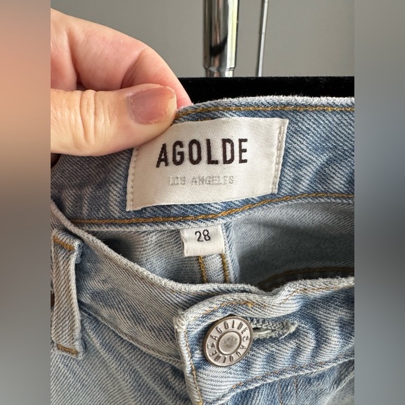 Agolde Riley High Rise Straight Crop Light Blue Distressed Jeans Size 28 - Picture 7 of 15
